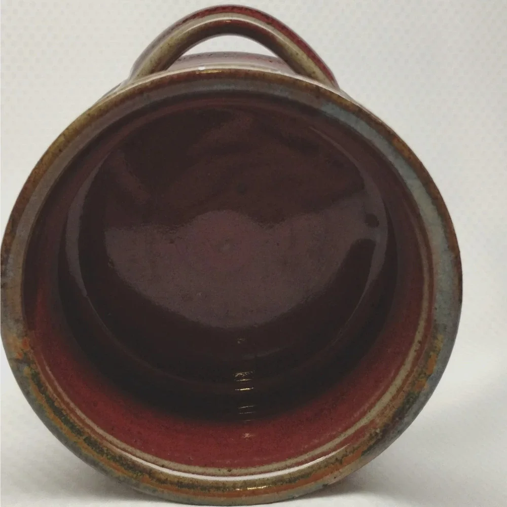 Donn Zver Studio Pottery Crock Bowl Red Glaze Lug Handles 4-Inch Troy Ontario